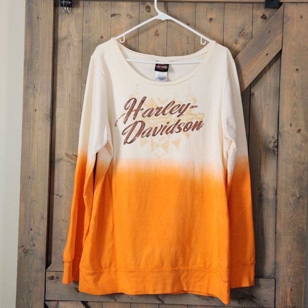 Harley Davidson Pull Over Sweatshirt XL Orange & Cream Excellent